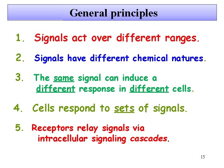 General principles 1. Signals act over different ranges. 2. Signals have different chemical natures.