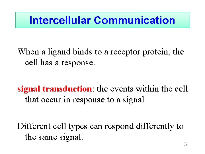 Intercellular Communication When a ligand binds to a receptor protein, the cell has a