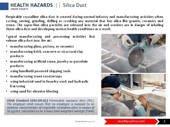 HEALTH HAZARDS || Silica Dust Volume 2 Issue 53 Respirable crystalline silica dust is