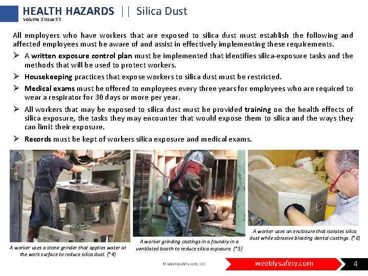 HEALTH HAZARDS || Silica Dust Volume 2 Issue 53 All employers who have workers