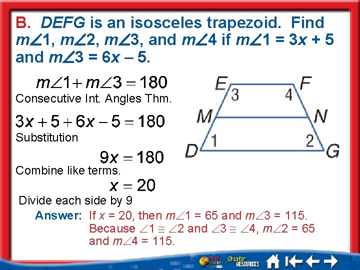 B. DEFG is an isosceles trapezoid. Find m 1, m 2, m 3, and