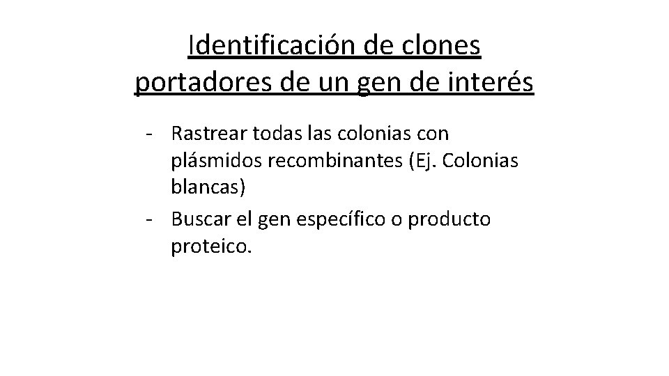 Identificación de clones portadores de un gen de interés - Rastrear todas las colonias