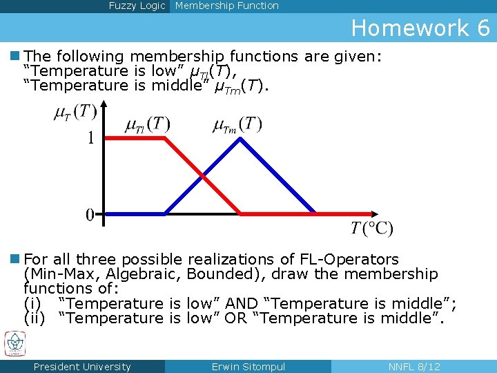 Fuzzy Logic Membership Function Homework 6 n The following membership functions are given: “Temperature