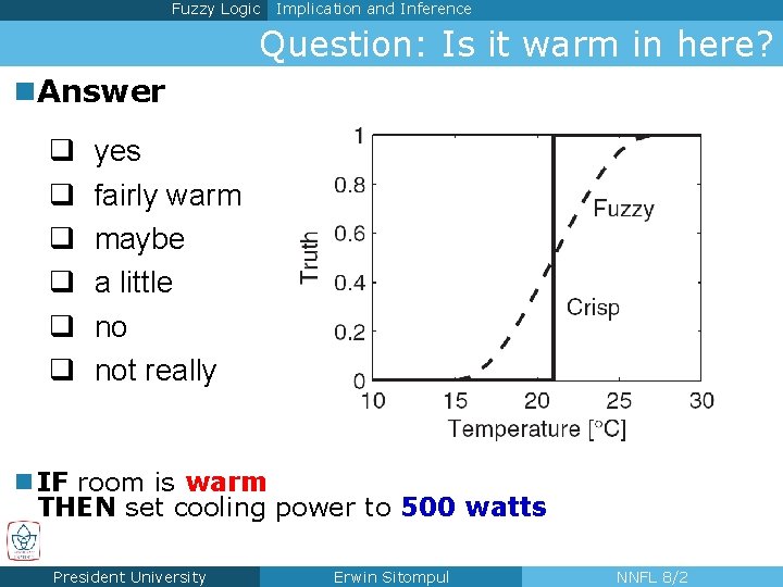Fuzzy Logic Implication and Inference Question: Is it warm in here? n. Answer q Fuzzy Logic Implication and Inference Question: Is it warm in here? n. Answer q