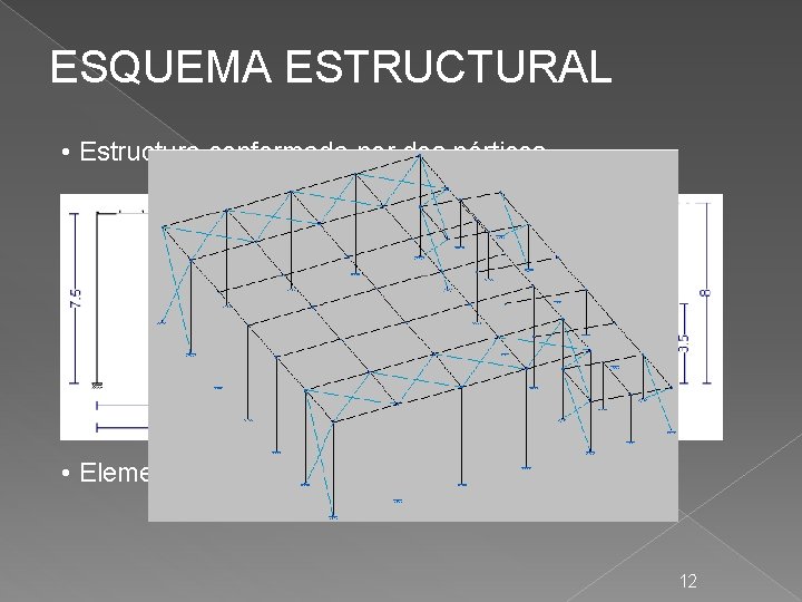 ESQUEMA ESTRUCTURAL • Estructura conformada por dos pórticos • Pórtico 1: l = 19,