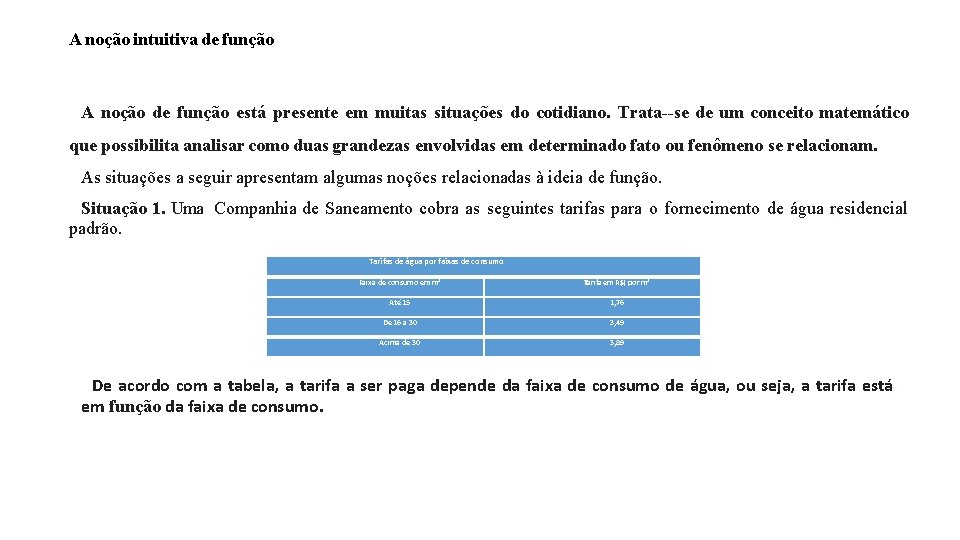 A noção intuitiva de função A noção de função está presente em muitas situações