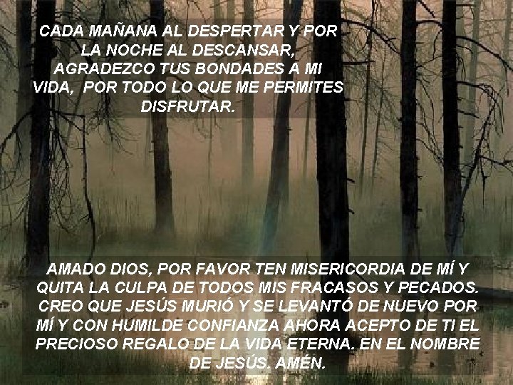 CADA MAÑANA AL DESPERTAR Y POR LA NOCHE AL DESCANSAR, AGRADEZCO TUS BONDADES A CADA MAÑANA AL DESPERTAR Y POR LA NOCHE AL DESCANSAR, AGRADEZCO TUS BONDADES A