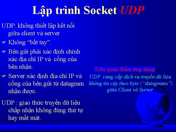 Lập trình Socket UDP: không thiết lập kết nối giữa client và server F