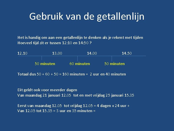 Gebruik van de getallenlijn Het is handig om aan een getallenlijn te denken als