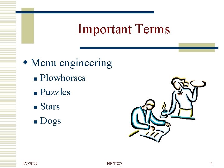 Important Terms w Menu engineering Plowhorses n Puzzles n Stars n Dogs n 1/7/2022