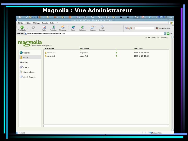 Magnolia : Vue Administrateur 