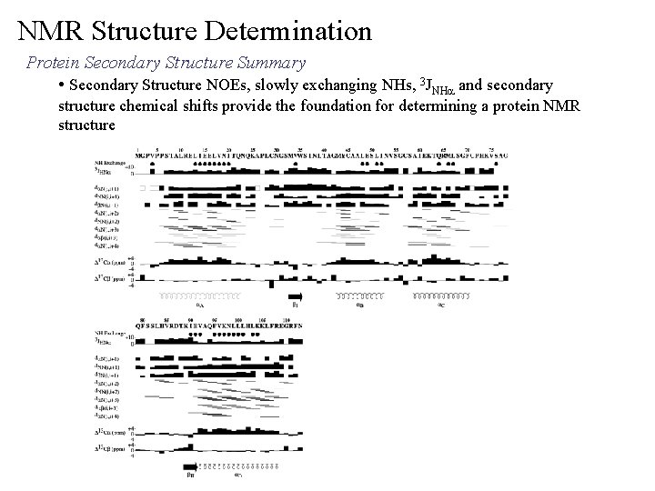NMR Structure Determination Protein Secondary Structure Summary • Secondary Structure NOEs, slowly exchanging NHs,