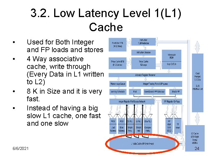 3. 2. Low Latency Level 1(L 1) Cache • • Used for Both Integer