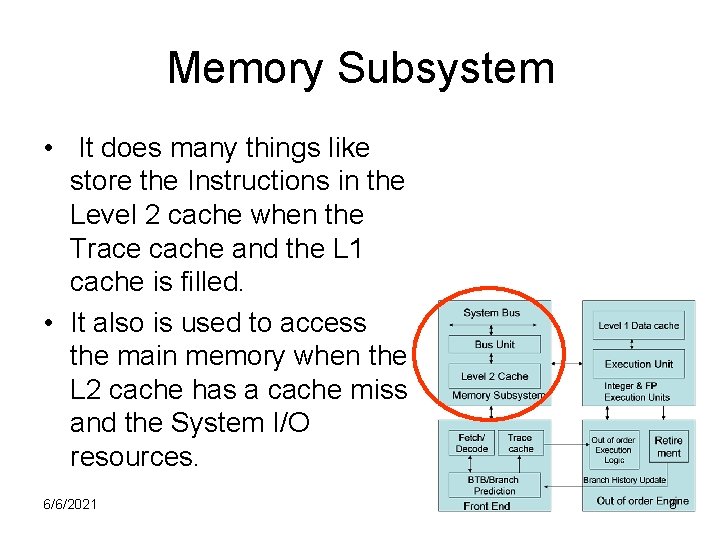Memory Subsystem • It does many things like store the Instructions in the Level