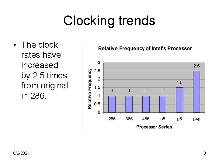 Clocking trends • The clock rates have increased by 2. 5 times from original