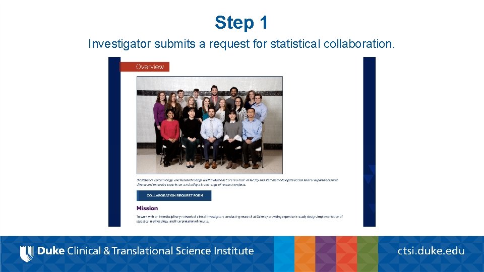 Step 1 Investigator submits a request for statistical collaboration. 