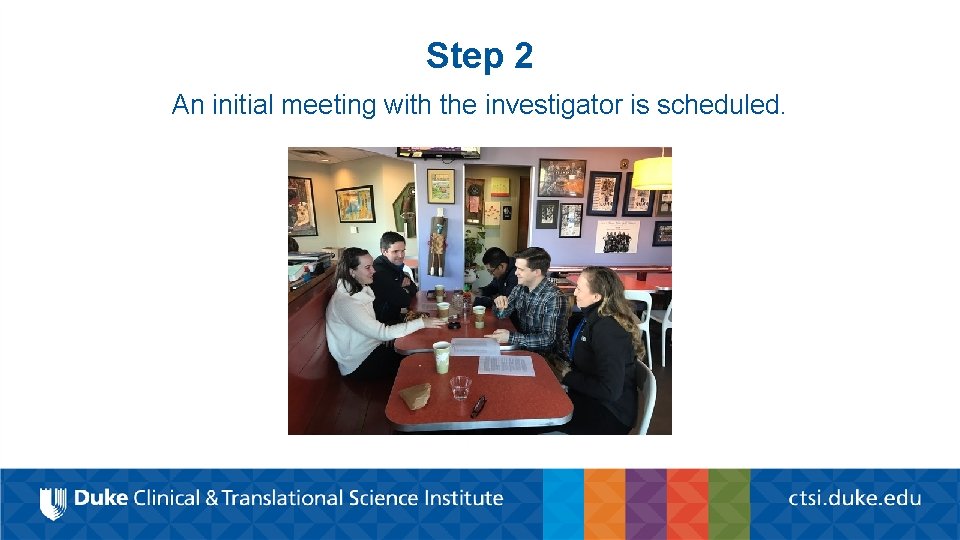 Step 2 An initial meeting with the investigator is scheduled. 