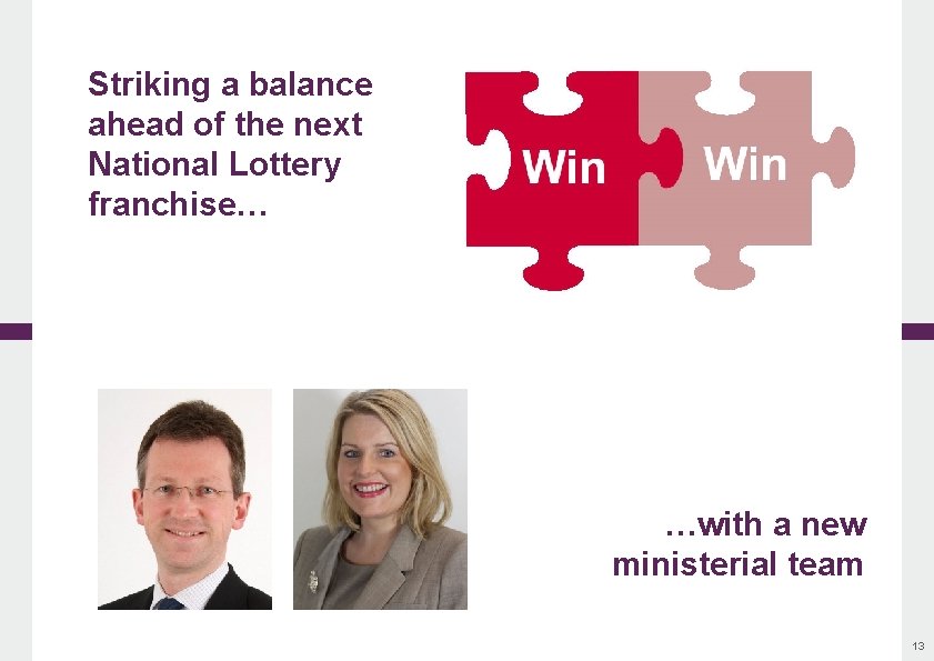 Striking a balance ahead of the next National Lottery franchise… …with a new ministerial
