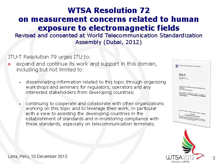 WTSA Resolution 72 on measurement concerns related to human exposure to electromagnetic fields Revised