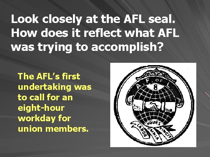 Look closely at the AFL seal. How does it reflect what AFL was trying