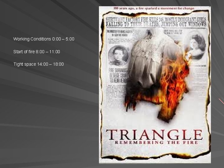 Working Conditions 0: 00 – 5: 00 Start of fire 8: 00 – 11: Working Conditions 0: 00 – 5: 00 Start of fire 8: 00 – 11: