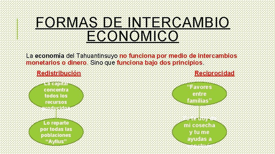 FORMAS DE INTERCAMBIO ECONÓMICO La economía del Tahuantinsuyo no funciona por medio de intercambios