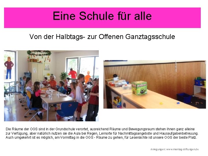 Eine Schule für alle Von der Halbtags- zur Offenen Ganztagsschule Die Räume der OGS