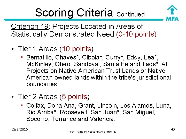 Scoring Criteria Continued Criterion 19: Projects Located in Areas of Statistically Demonstrated Need (0