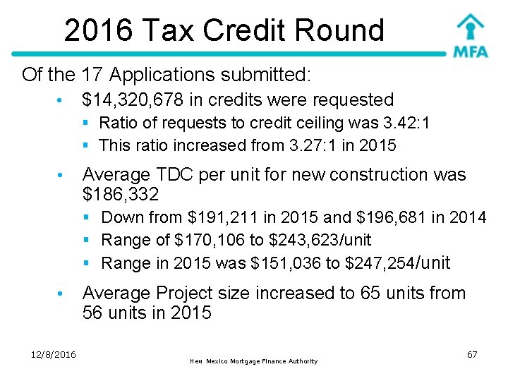 2016 Tax Credit Round Of the 17 Applications submitted: • $14, 320, 678 in
