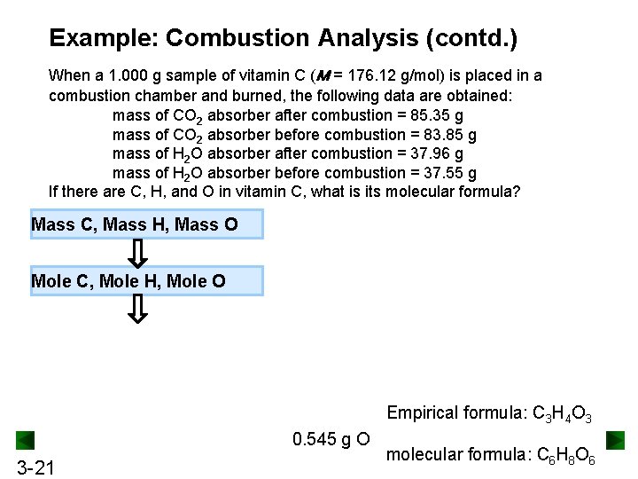 Example: Combustion Analysis (contd. ) When a 1. 000 g sample of vitamin C