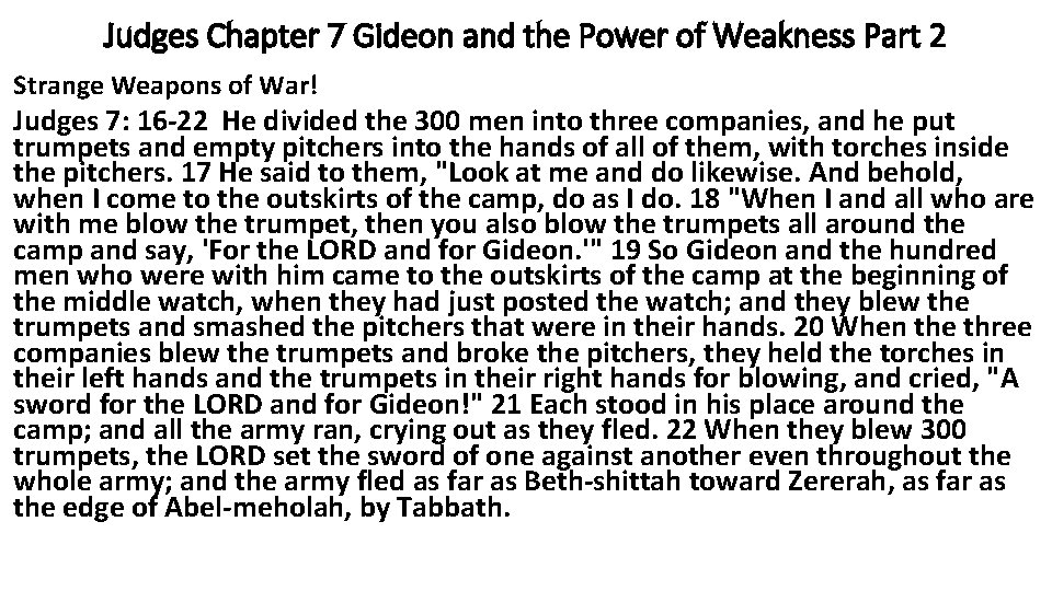 Judges Chapter 7 Gideon and the Power of Weakness Part 2 Strange Weapons of