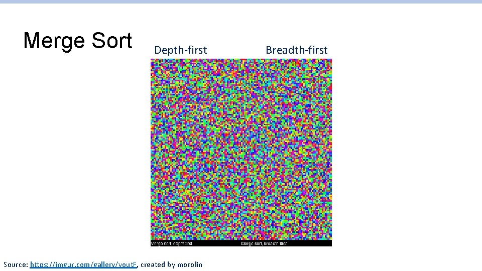 Merge Sort Depth-first Source: https: //imgur. com/gallery/vout. F, created by morolin Breadth-first 