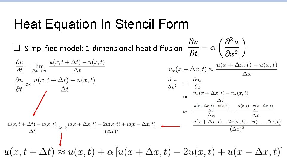 Heat Equation In Stencil Form q Simplified model: 1 -dimensional heat diffusion 