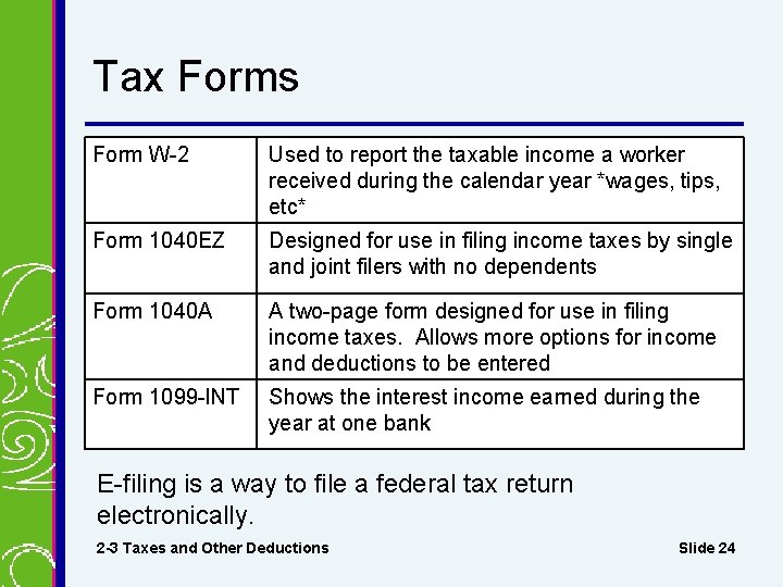 Tax Forms Form W-2 Used to report the taxable income a worker received during