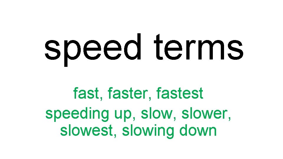 speed terms fast, faster, fastest speeding up, slower, slowest, slowing down 