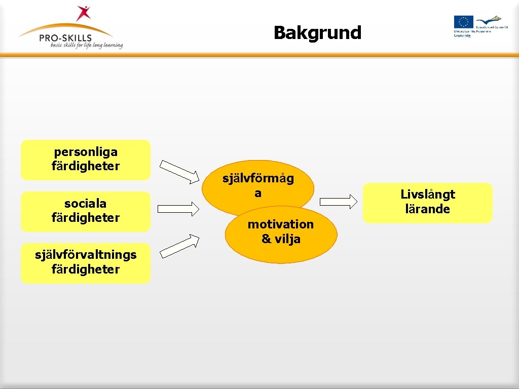 Bakgrund personliga färdigheter sociala färdigheter självförvaltnings färdigheter självförmåg a motivation & vilja Livslångt lärande