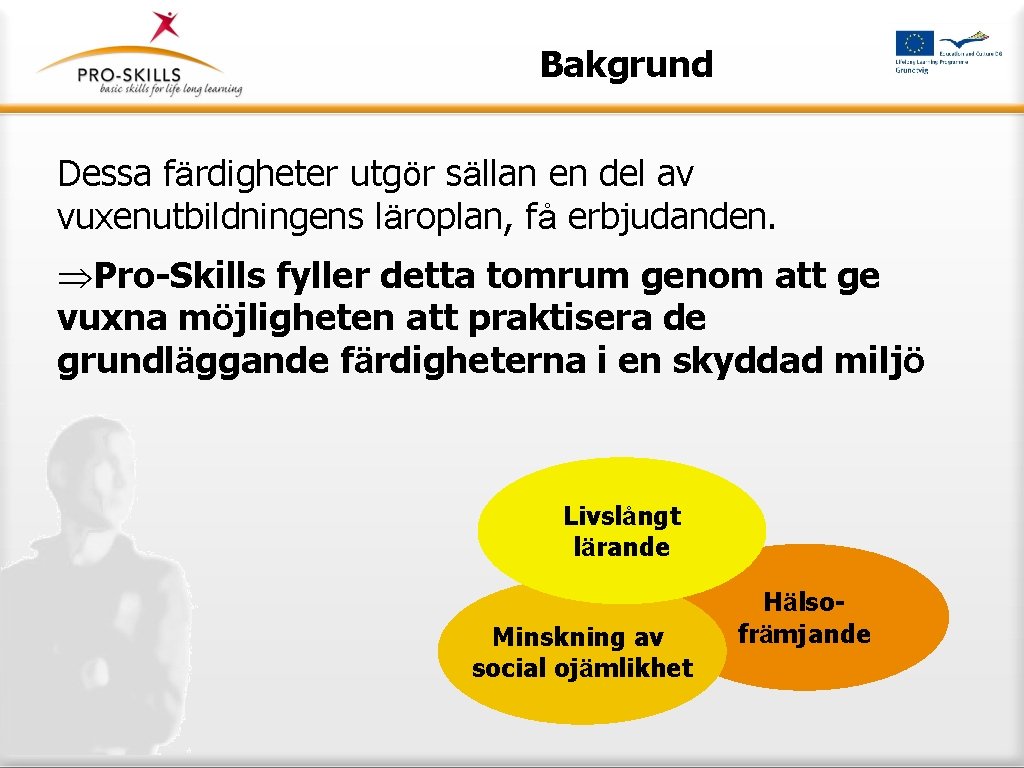 Bakgrund Dessa färdigheter utgör sällan en del av vuxenutbildningens läroplan, få erbjudanden. ÞPro-Skills fyller