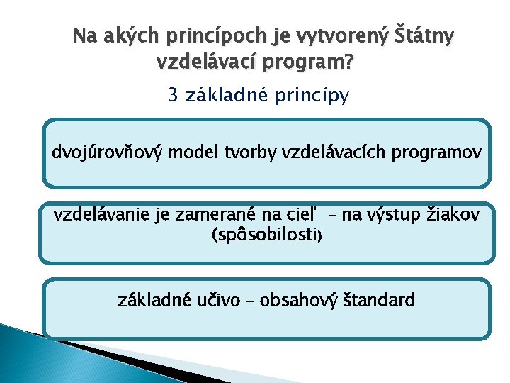 Na akých princípoch je vytvorený Štátny vzdelávací program? 3 základné princípy dvojúrovňový model tvorby