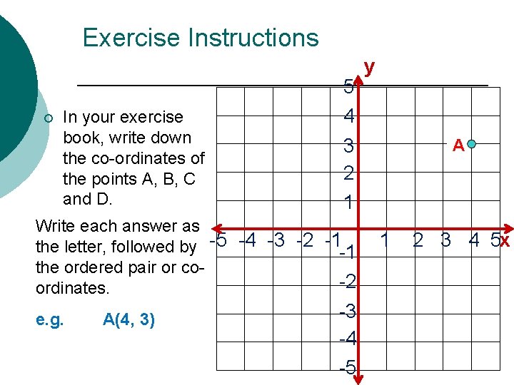 Exercise Instructions ¡ In your exercise book, write down the co-ordinates of the points