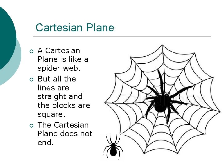 Cartesian Plane ¡ ¡ ¡ A Cartesian Plane is like a spider web. But