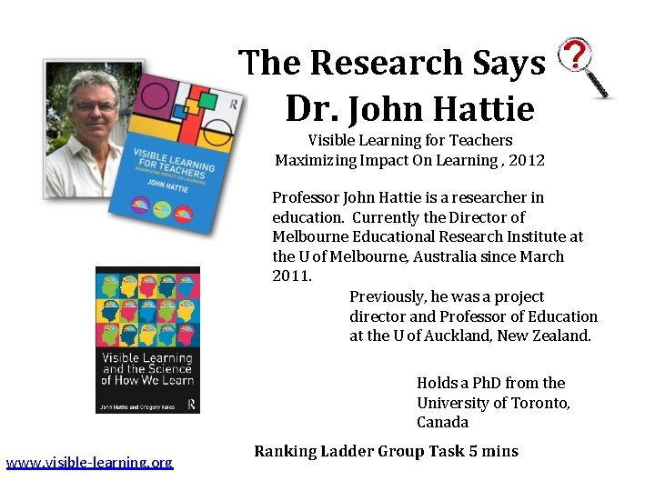 The Research Says…. Dr. John Hattie Visible Learning for Teachers Maximizing Impact On Learning