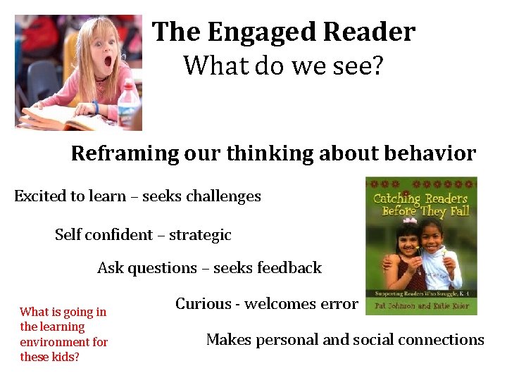 The Engaged Reader What do we see? Reframing our thinking about behavior Excited to