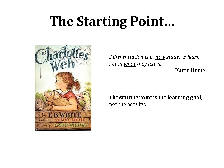 The Starting Point… Differentiation is in how students learn, not in what they learn.