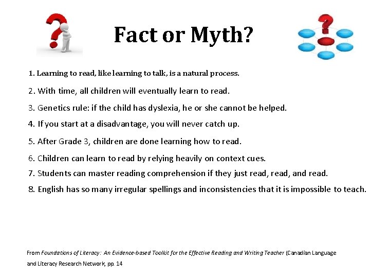 Fact or Myth? 1. Learning to read, like learning to talk, is a natural