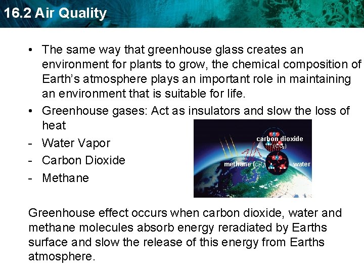16. 2 Air Quality • The same way that greenhouse glass creates an environment