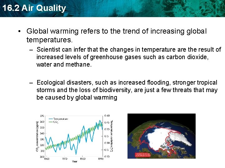 16. 2 Air Quality • Global warming refers to the trend of increasing global
