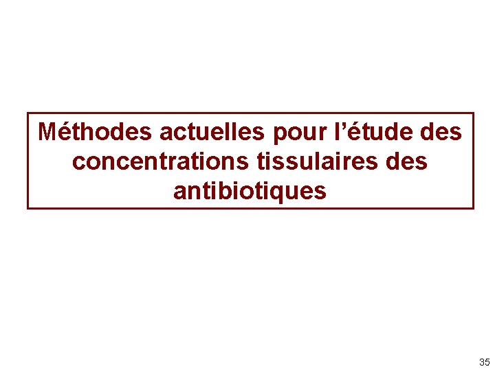 Méthodes actuelles pour l’étude des concentrations tissulaires des antibiotiques 35 