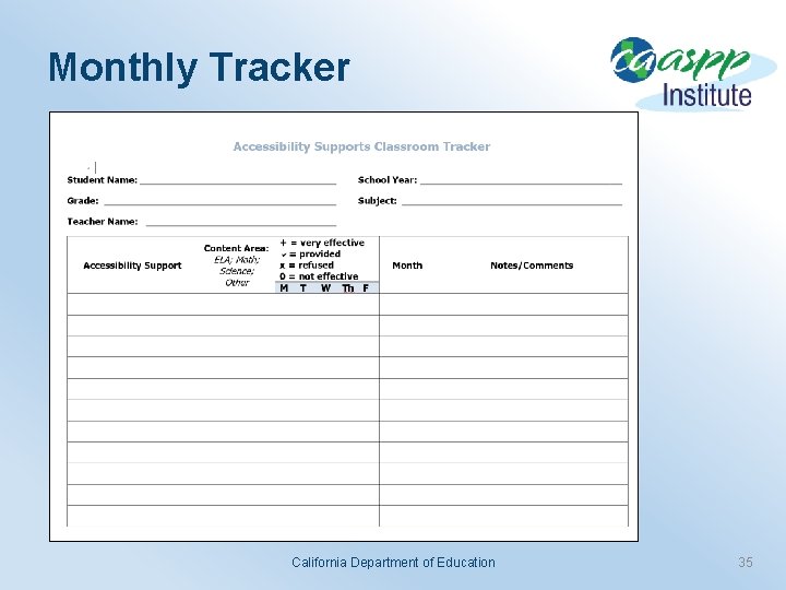 Monthly Tracker California Department of Education 35 