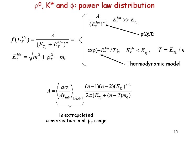  0, K* and : power law distribution p. QCD Thermodynamic model is extrapolated