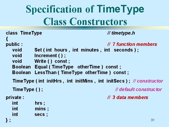 Specification of Time. Type Class Constructors class Time. Type // timetype. h { public